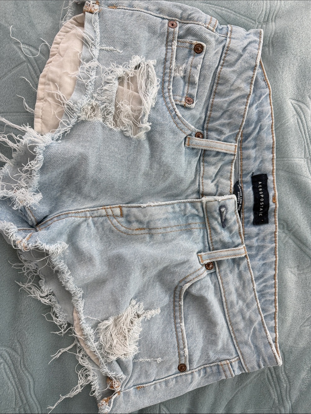 Aeropostale Light Blue denim Distressed Denim Shorty